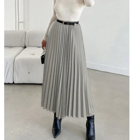 Luxe stretchy Waist Pleated Midi Skirt - Picture 1 of 7